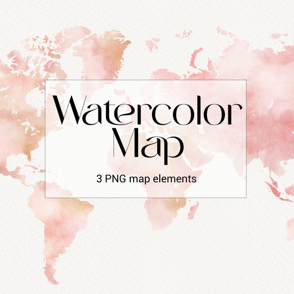 Watercolor World Map Clipart, Travel, Blush World Map, Continents clip art, Wedding invitation, instant download, Commercial Use, PNG