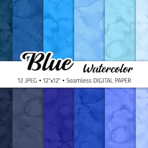 Watercolor Blue Digital Paper Pack, Abstract Watercolor Background, Seamless Pattern, Ocean Navy Tones, Soft Texture Scrapbooking JPEG files