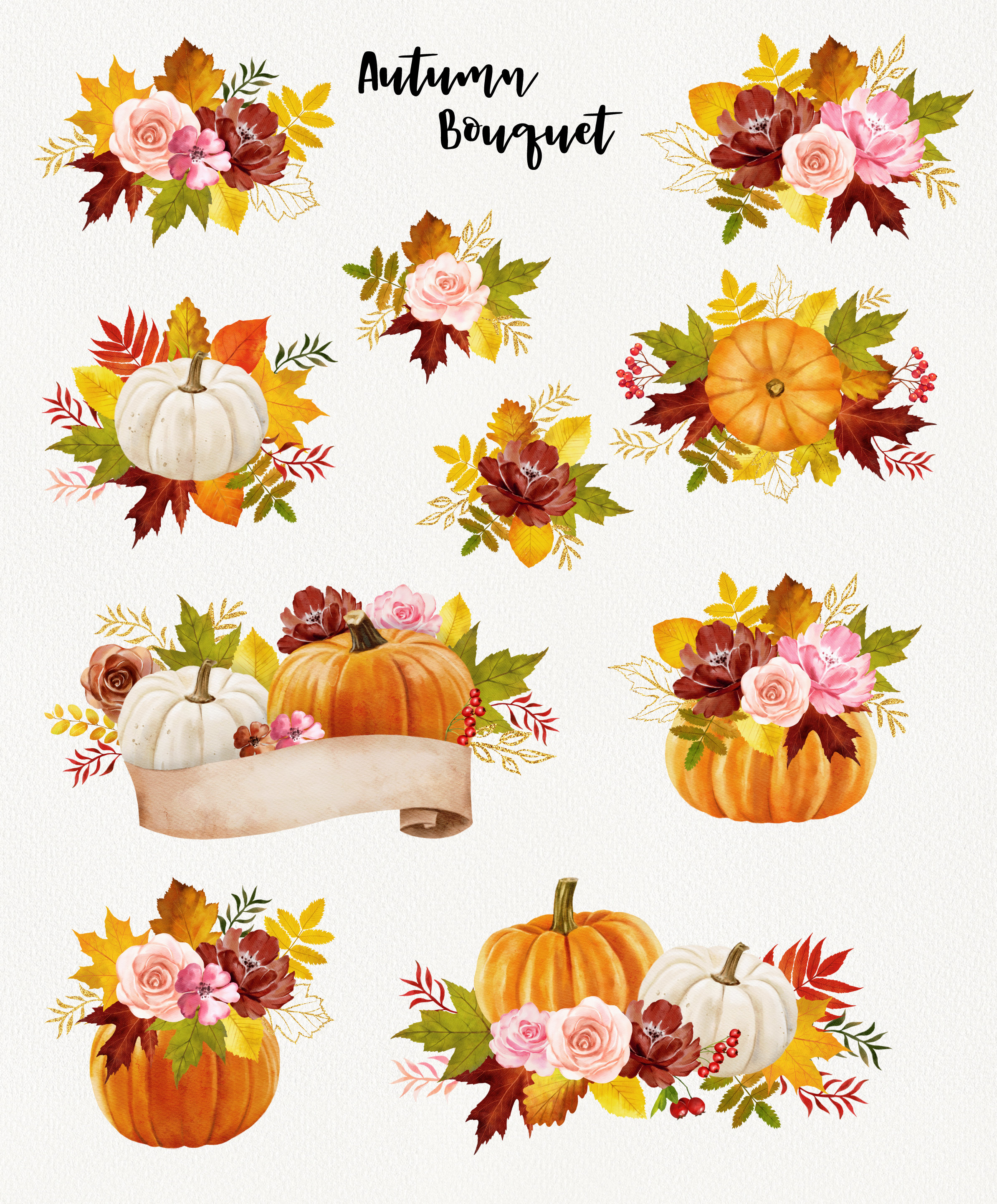 Watercolor Autumn Clipart Pumpkin Clip Art Fall - Etsy