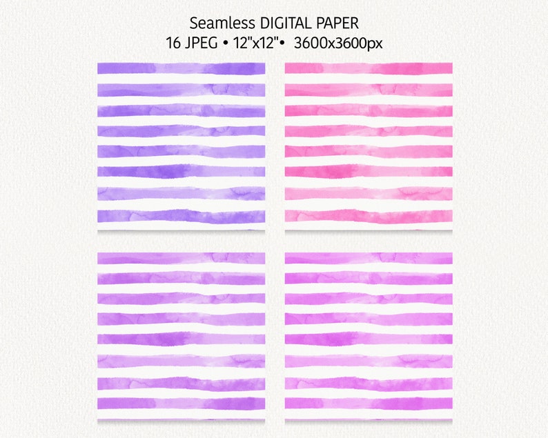 Watercolor Stripes Digital Paper Pack, Abstract Watercolor Textures ...