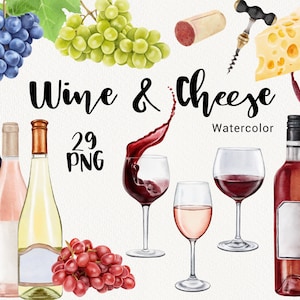 Imágenes prediseñadas de vino de acuarela, fiesta de alcohol, clip art de vino y queso, copas y botellas, decoración navideña de celebración, invitación de boda PNG