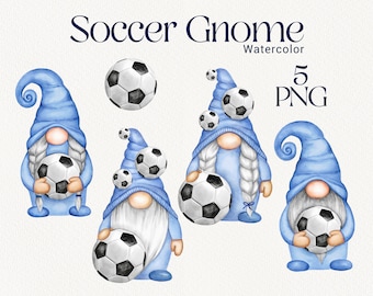 Soccer Gnomes clipart, Watercolor Football Gnome clip art, Blue Scandinavian gnome, Sports boys, Sublimation Design, Digital Download PNG