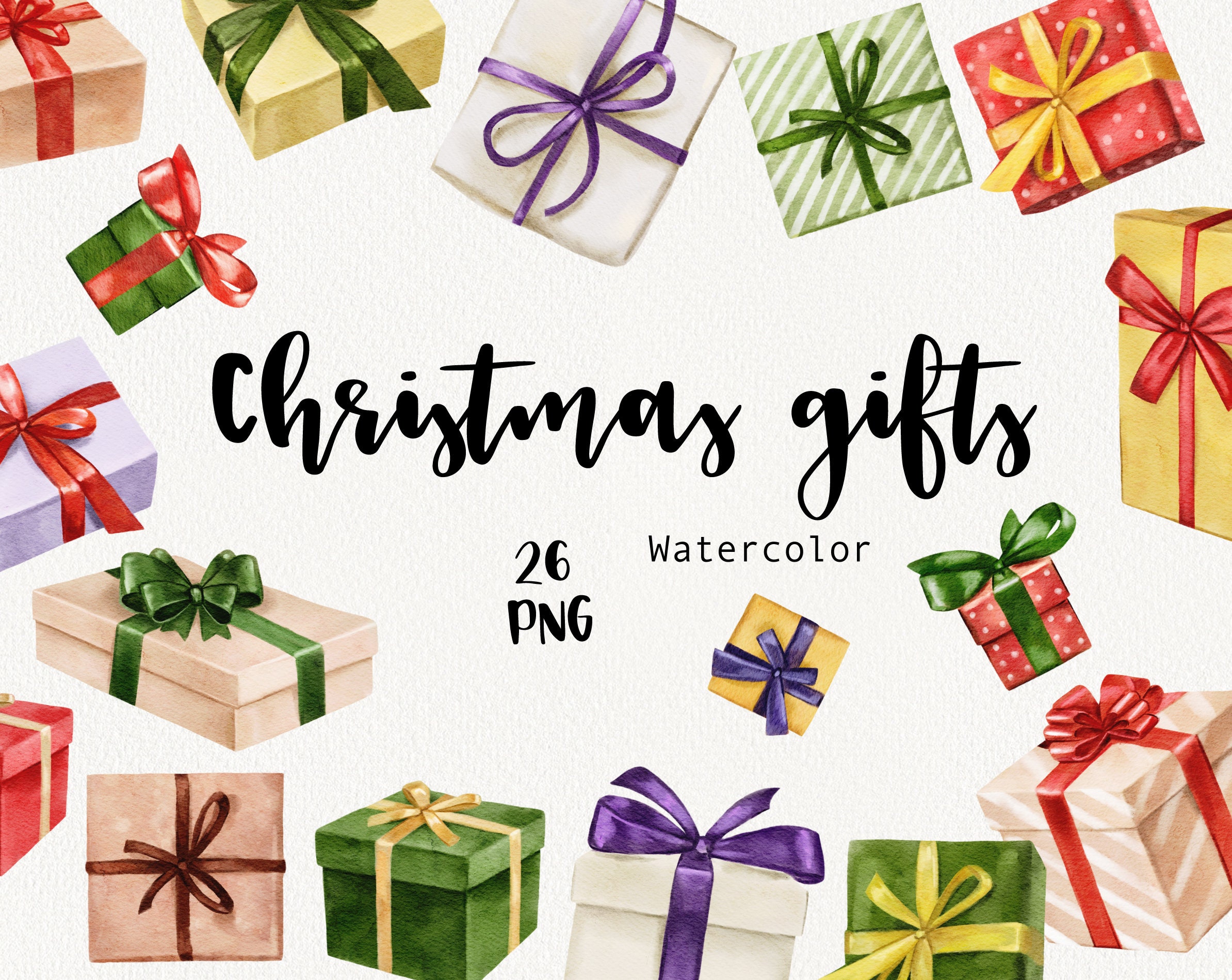 Imágenes prediseñadas de caja de regalo de acuarela, regalos de Navidad, imágenes prediseñadas de regalos artesanales, celebración, diseño navideño, planificador de imágenes prediseñadas digitales scrapbooking PNG
