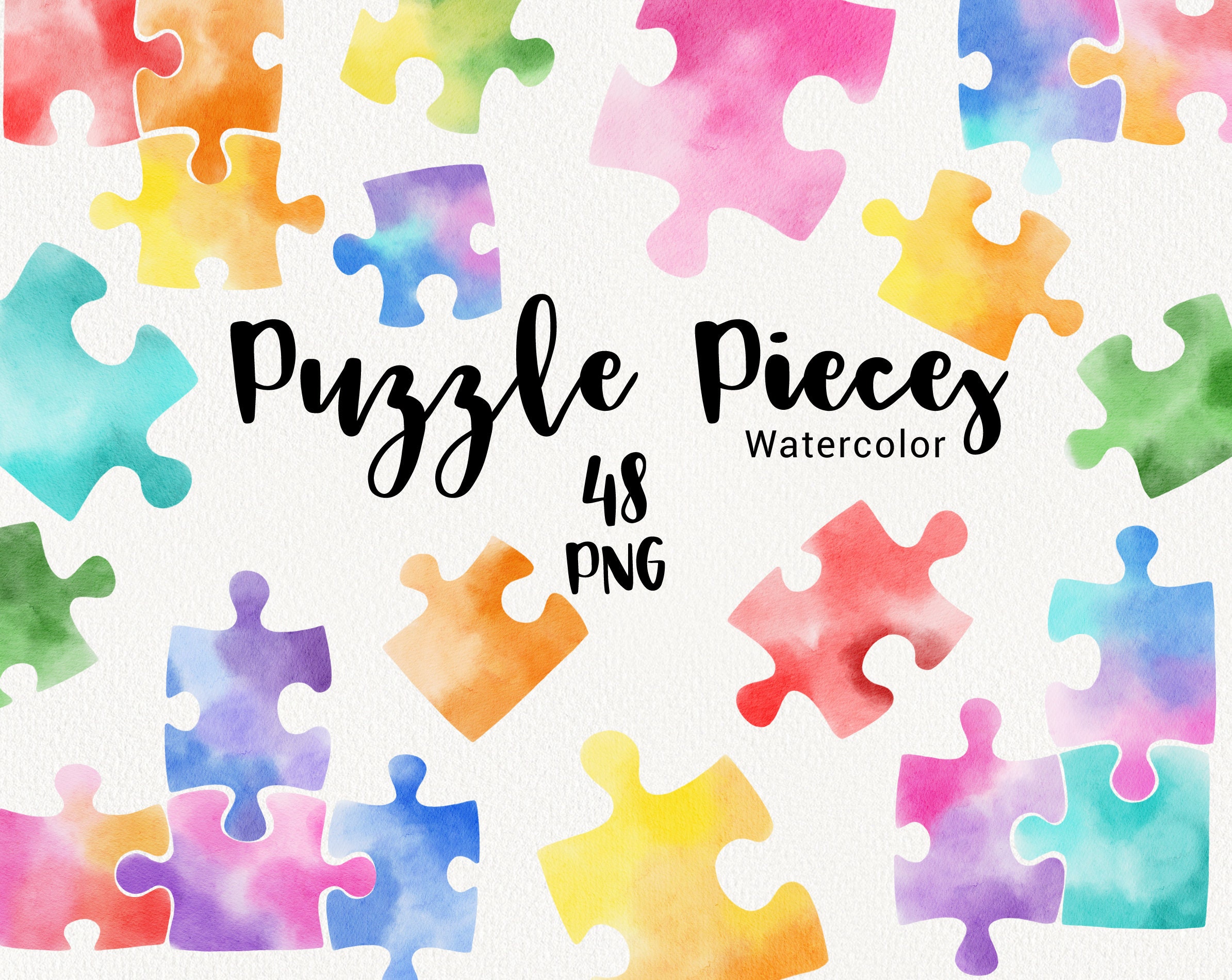 Watercolor Puzzle Pieces Clipart Kid's Toys Rainbow Etsy