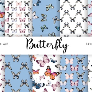 Aquarell Schmetterling Nahtloses digitales Papier, Blauer Schmetterling, Frühling Ostern Scrapbook Pack Planer Handwerk Digitaler Download, 14x14 JPG