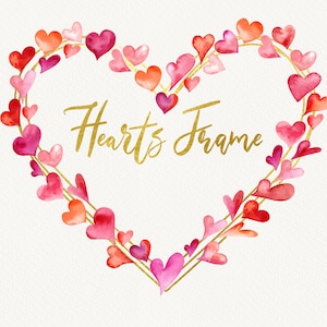 Aquarelle coeur Saint-Valentin Clipart, cadre carte Saint Valentin, clipart mariage vacances, peint à la main amour coeur cadre PNG DIY
