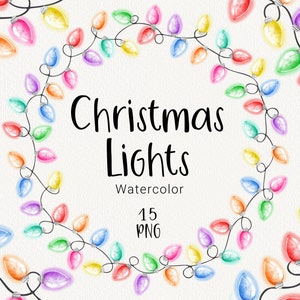 Christmas lights clipart, watercolor clip art, String of Christmas lights, Xmas lights clipart, christmas frame, wedding, border digital PNG