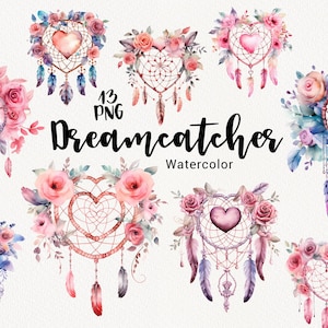 Aquarel dromenvanger clipart, liefde roze dromenvanger, hart boho bloemenveer, Valentijnsdag, gezellig huisdecor, instant download, png