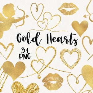 Valentijnsdag clipart, harten liefde illustraties, schattig gouden hart, glitter cupido pijl en boog, bruiloft, instant download, commercieel gebruik, png PNGEgg
