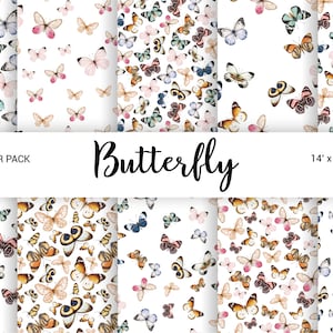 Aquarell Schmetterling Nahtloses digitales Papier, Frühlings-Ostern-Scrapbook-Papierpackung, Basteln, Planer, digitaler Download, 14x14 JPG