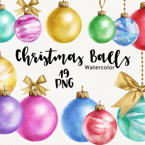 Kerstballen clipart, aquarel ornamenten illustraties, wintervakantie, lint, strikken, kerstballen, Nieuwjaar decor, instant download PNG