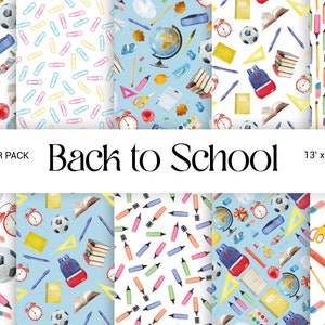 Watercolor Back to School digital paper, School Supplies, Autumn, Planner, Student, Backpack, Pencil, Books, seamless pattern 13’’x13’’ JPG