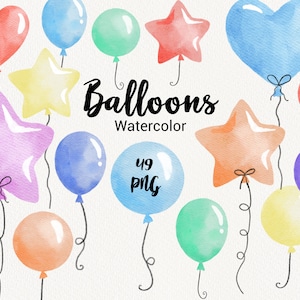 Aquarell Ballons Clipart, Geburtstag Clipart, Weihnachtsparty, Babyparty, Formen Ballons Grafiken, Scrapbook, HochzeitSeinladung PNG