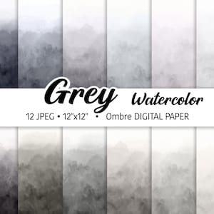 Ombre-aquarel, grijze achtergrond digitaal papierpakket, zachte zwarte tinten, penseel abstracte texturen, afdrukbaar ontwerp voor scrapbooking papier, jpeg