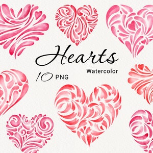 Imágenes prediseñadas del día de San Valentín, Corazones de acuarela Amor Clip Art, Herts rojos lindos, Adorno romántico, Invitación de boda, Descarga instantánea, PNG