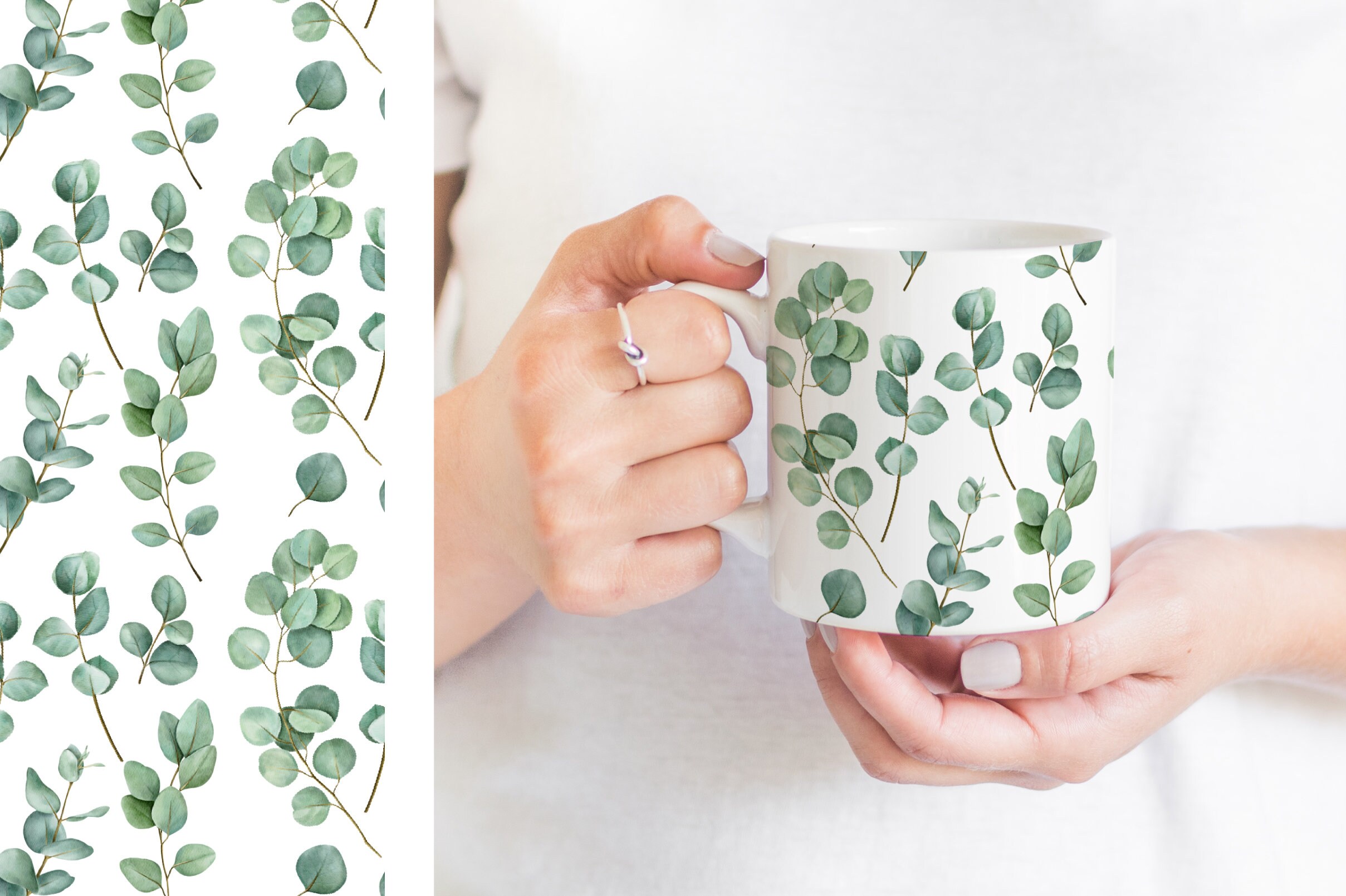 Watercolor Eucalyptus, Digital Seamless Paper Pack, Greenery Pattern ...