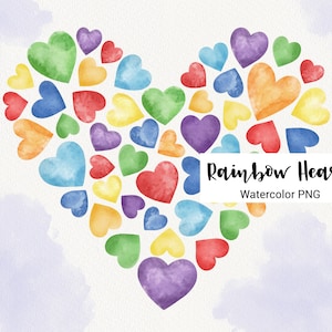 Clipart de corazón de acuarela, corazón de arcoíris colorido del día de San Valentín, diseños de sublimación, imágenes prediseñadas LGBT, bandera del orgullo, descarga instantánea PNG