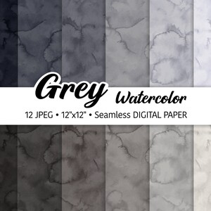Grijze aquarel digitale papier Pack, abstracte aquarel achtergrond, naadloze patroon, donkere zwarte tinten, zachte grijze texturen, JPEG-bestanden