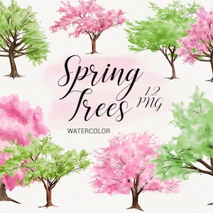 Imágenes prediseñadas de árboles de primavera de acuarela, imágenes prediseñadas de árboles de flor de cerezo, Sakura rosa lindo, bosque verde, bosque, floral, invitación de boda PNG