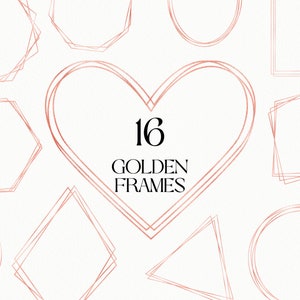 Pose Gold Frame clipart, Geometric Golden Frames clip art, Foil Polygonal Frames, Wedding Invitation,  Instant Download Commercial Use PNG