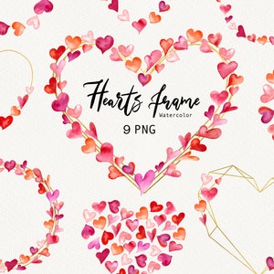 Clipart de coroa de coração de dia dos namorados em aquarela, moldura de cartão de dia dos namorados, clipart de férias de casamento, moldura de coração de amor pintada à mão PNG DIY
