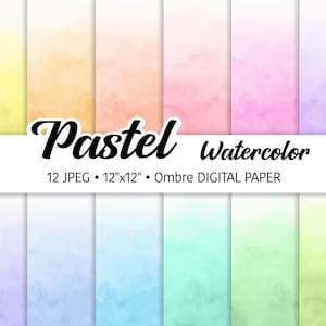 Aquarelle ombrée, paquet de papier numérique fond pastel, tons arc-en-ciel doux, textures de pinceau, scrapbooking imprimable conception de papier de Pâques JPEG