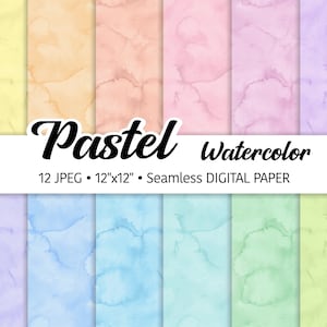 Pastel Watercolor Digital Paper Pack, Abstract Watercolor Background, Seamless Pattern, Soft Rainbow tones, Brush, Textures, JPEG files
