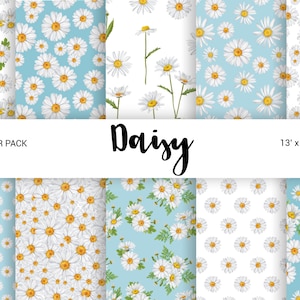 Daisy Digital Paper, Acquerello Spring Flowers Seamless Pattern, Scrapbook Background, Printable Paper pack, Digital download 13x13 JPG