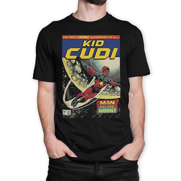 T-shirt Kid Cudi Comics, maglietta da supereroe Rap Man On The Moon, taglie da uomo e da donna (wr-123)
