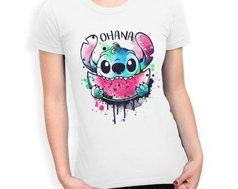 T-shirt Stitch with Watermelon Ohana, heren- en damesmaten (drsh-217)
