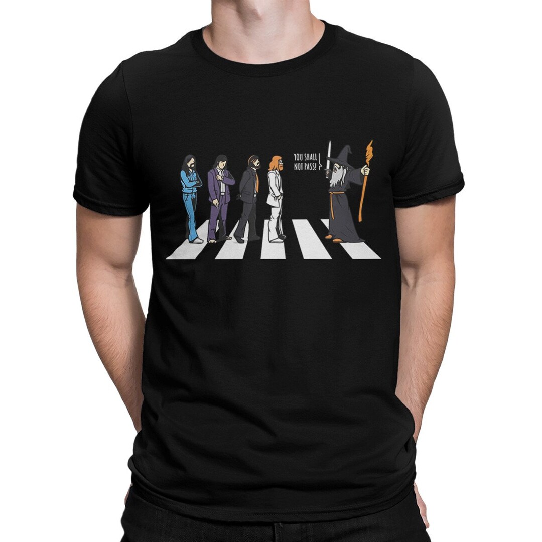 The Beatles and Gandalf on Abbey Road Funny T-shirt, Men's and