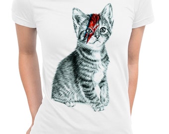 Kitty Stardust T-Shirt, Ziggy Stardust Cat Funny Tee, David Bowie Shirt (wr-263)