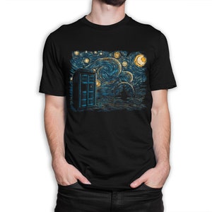Maglietta Police Box Starry Night, maglietta ispirata a Van Gogh, uomo donna tutte le taglie (wr-270)