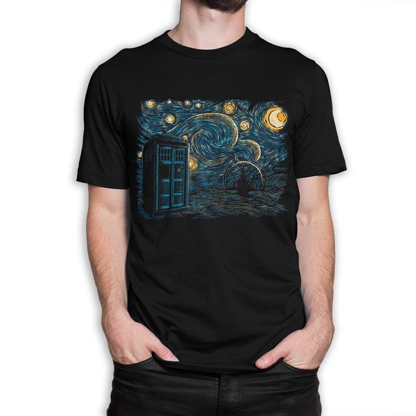 Police Box Starry Night T-Shirt, Van Gogh Inspired Shirt, Men's Women's All Sizes (wr-270)