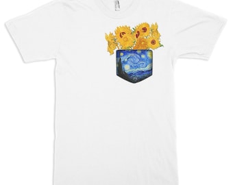 Van Gogh's Sunflowers In a Pocket T-Shirt, Men's and Women's Sizes (drsh-129)