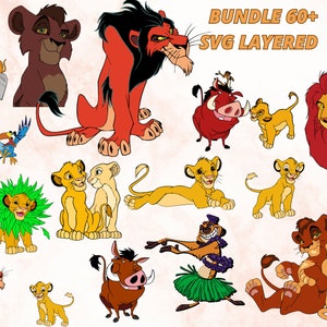 Bundle Digital Lion King Clipart 60+ SVG LAYERED High Quality Files, Simba and Pumbaa Printable images