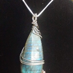 Labradorite wrapped in Tinned Copper