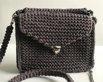 Bolso único, bolso de crochet, bolso de punto de algodón, bolso de ganchillo, bolso de punto, hecho a mano, bolso de hombro para mujer