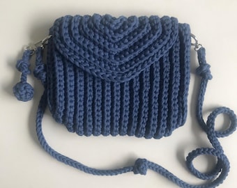 Bolsa azul de crochê, bolsa tricotada, bolsa boho, bolsa de ombro feminina, presente para namorada, bolsa feita à mão, bolsa feminina