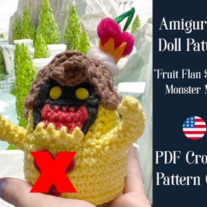 Sour Cherry Flan Monster Amigurumi Crochet Pattern: Posable Arms (PDF Download)