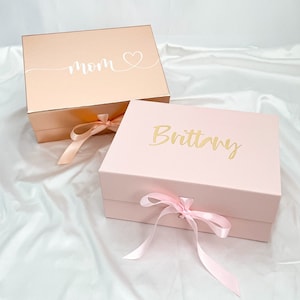 Magnetic Gift Box with Ribbon, Empty Personalized Bridesmaid Box, Flower Girl Proposal Box, Maid of Honor Box, Luxury Gift Box