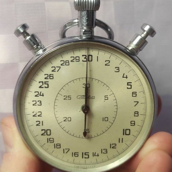 LARGE Vintage Mechanical Stopwatch, 3-button stopwatch Slava, Soviet sports competition stopwatch, chronometer 5498 20 Jewels USSR