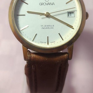 Mechanical Swiss men's wristwatch GROVANA 17 stones incabloc 10.10.3 waterproof, with original strap