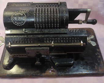 Vintage calculating machine Felix mechanical calculator Hand calculator Office decor Industrial Arithmometer original adding machine Black