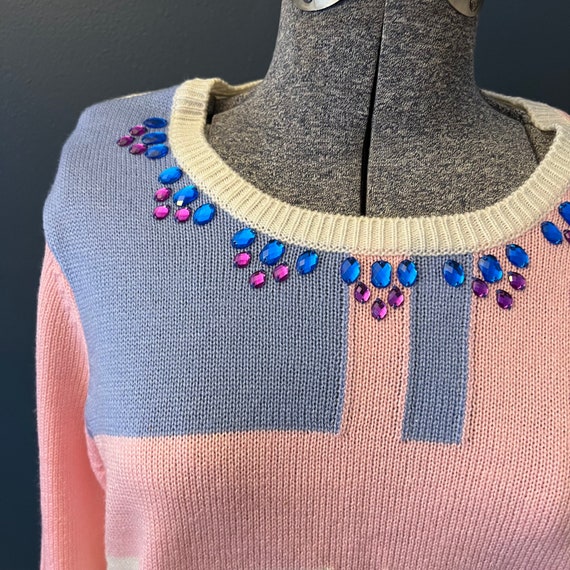 Large • Vintage 1980’s pastel and rhinestone swea… - image 3