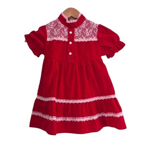 Child 4 • Vintage 1970’s JC Penney children’s Christmas dress Holiday red velvet with lace ILGWU