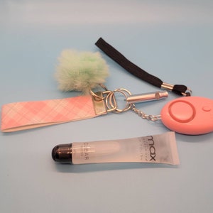 Pink plaid kids safety Keychain