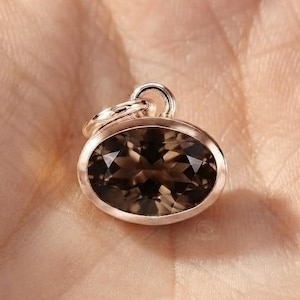 East To West Oval Cut Smoky Quartz Pendant, 3 CT Smoky Quartz Solitaire Pendant, 14k Gold Stunning Pendant, Anniversary Gift, Without Chain