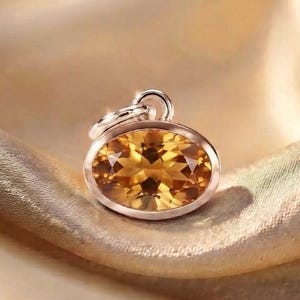 East To West Oval Cut Citrine Pendant, 3 CT Citrine Solitaire Pendant, 14k Solid Gold Stunning Pendant, Anniversary Gift, Without Chain