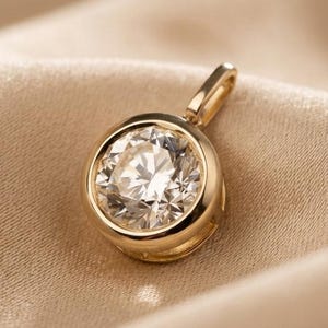 14k Gold Round Moissanite Pendant, Solitaire Round Cut Bezel Pendant, Modern Minimalist Pendant Jewelry For Her